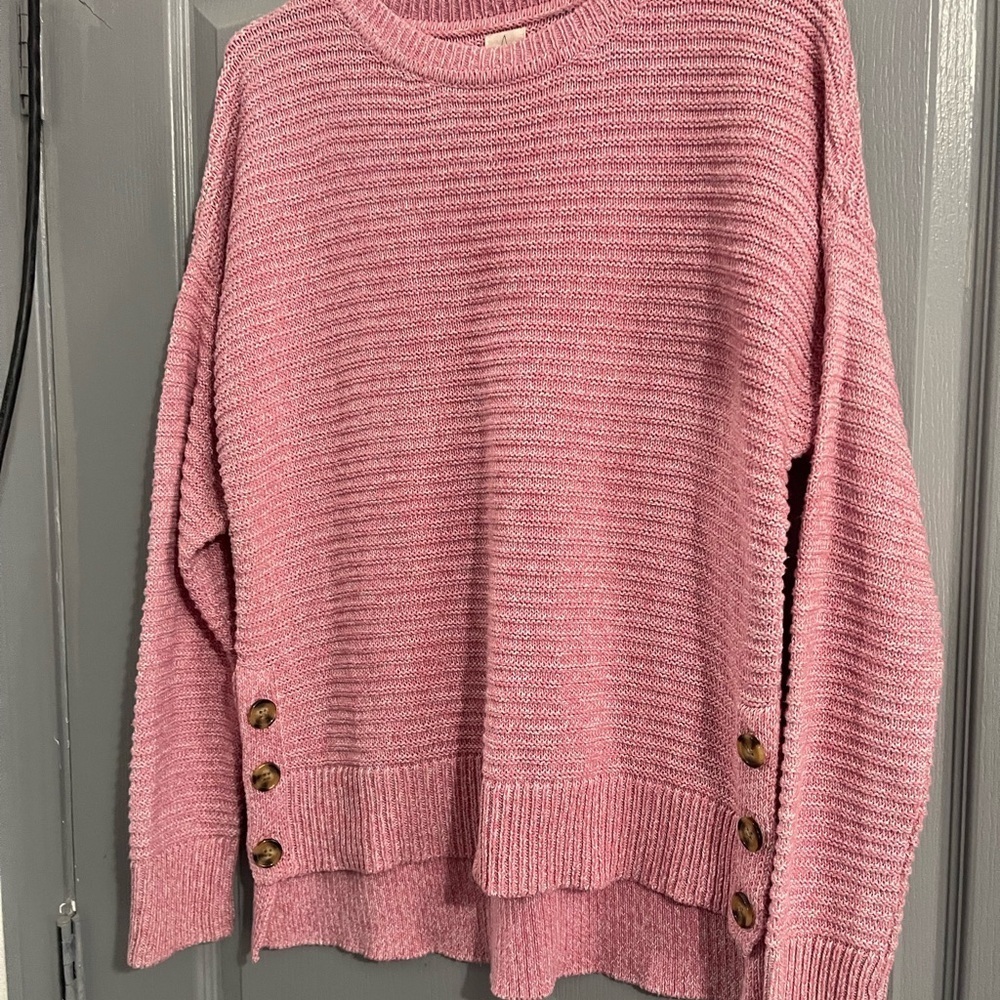 Joie Pink Crew Neck Sweater with Ribbed Texture